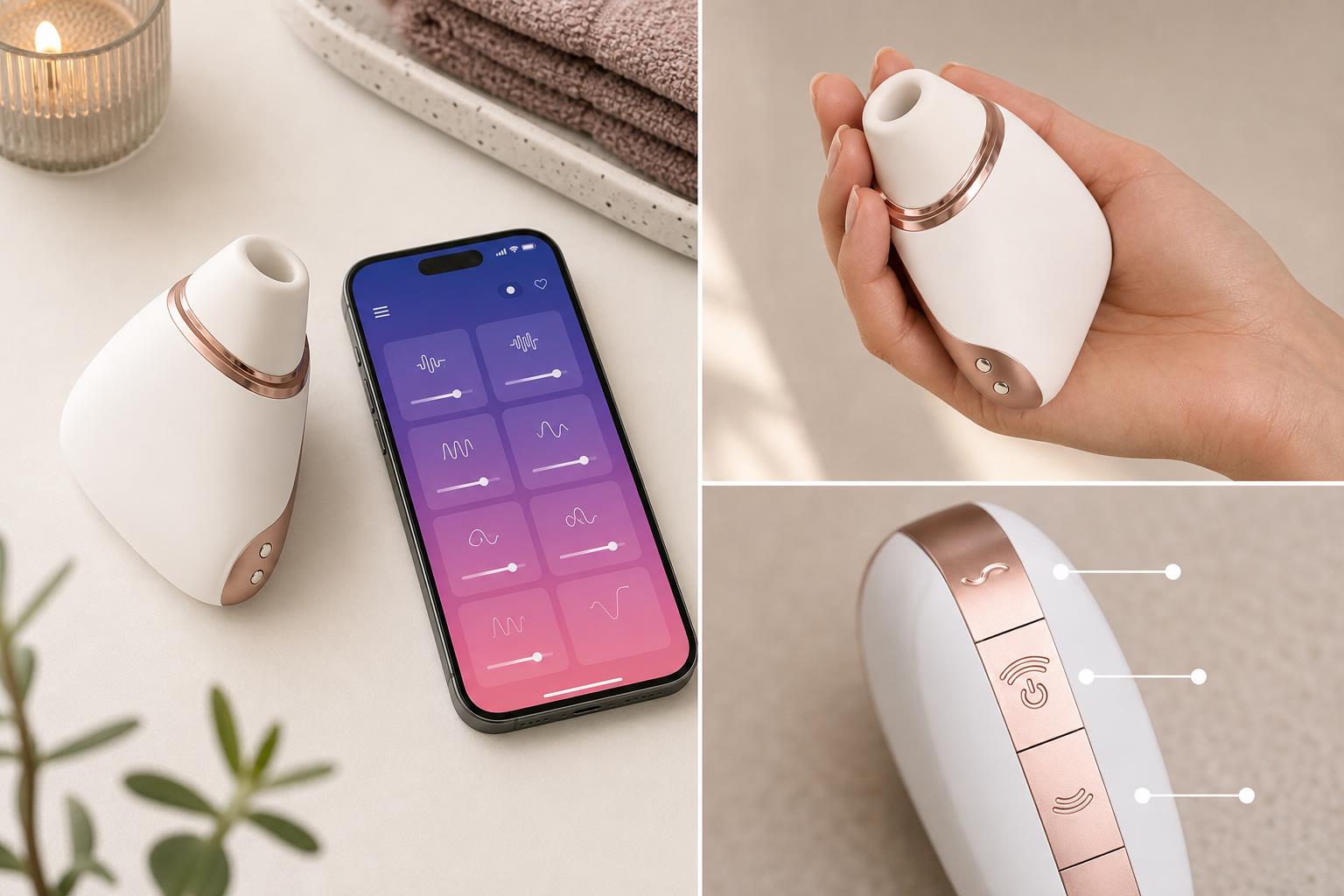 Satisfyer Love Triangle vedle telefonu s aplikací Satisfyer Connect